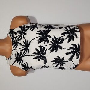 Gianni Bini Palm Tree Tank Top White & Black Size Small